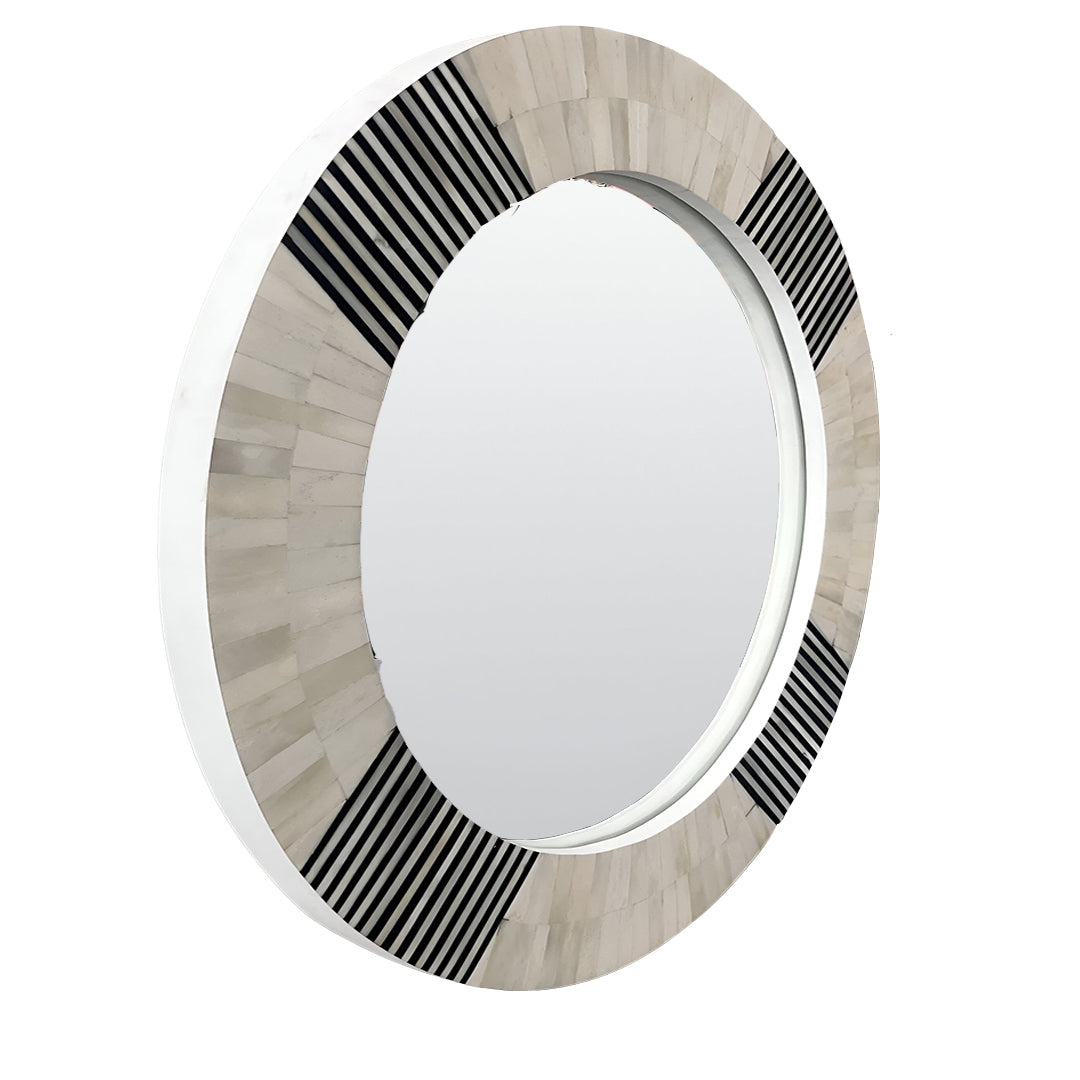 Premium Round Bone Inlay Mirror Frame with Complimentary Mirror for Luxury Interiors