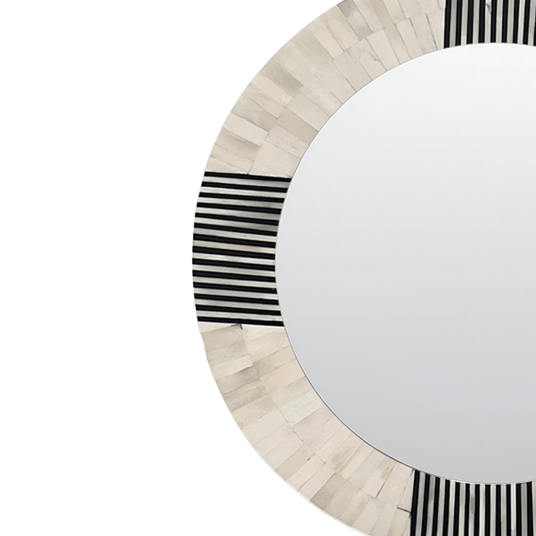 Elegant Black and White Bone Inlay Round Mirror for Living Room, Bedroom, and Entryway