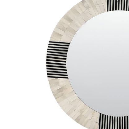 Elegant Black and White Bone Inlay Round Mirror for Living Room, Bedroom, and Entryway