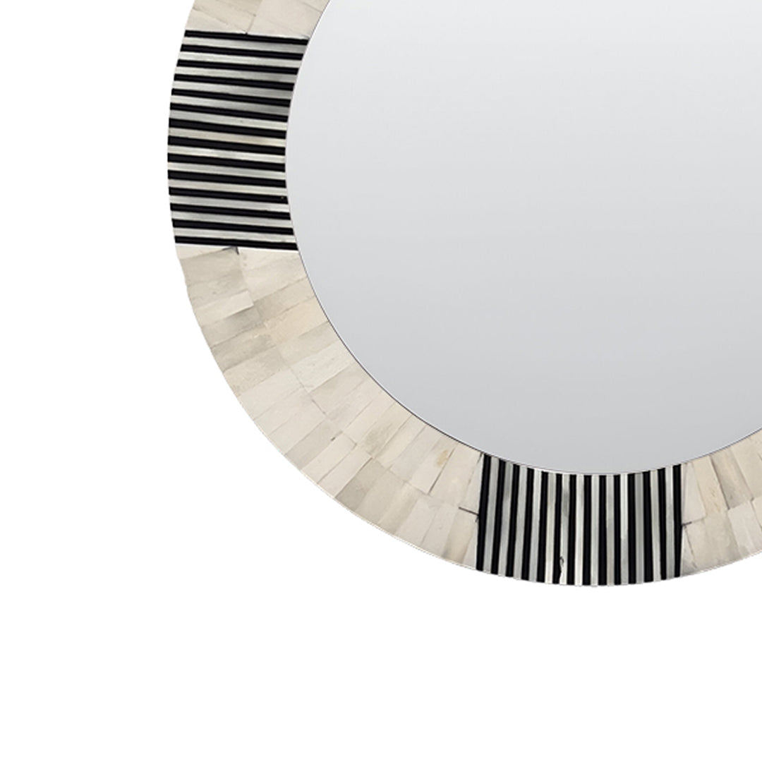 Modern Handmade Bone Inlay Round Wall Mirror with Contemporary Geometric Inlay Pattern