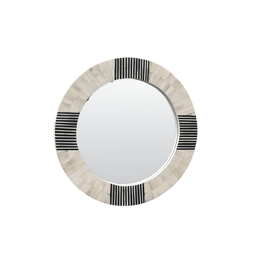Luxury Handmade Round Bone Inlay Mirror with Geometric Design for Contemporary Home Décor