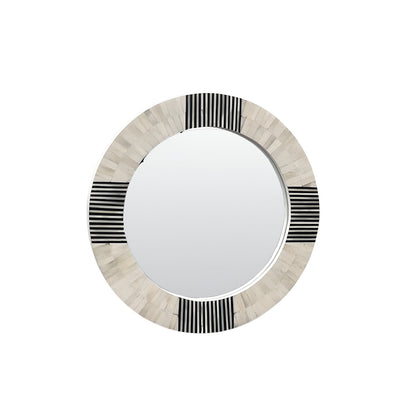 Luxury Handmade Round Bone Inlay Mirror with Geometric Design for Contemporary Home Décor