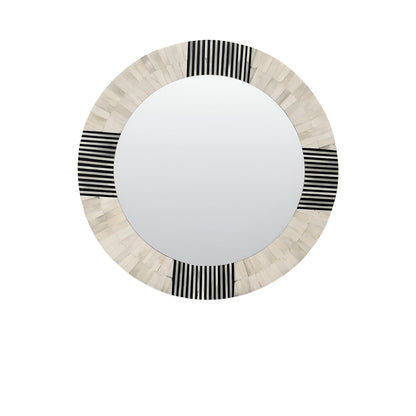 Artisan Round Bone Inlay Mirror Frame with Complimentary Mirror for Elegant Wall Decoration