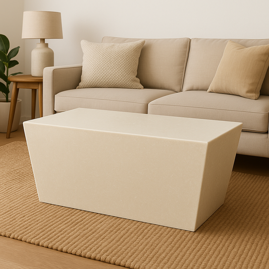 Modern Cream Marble Center Table – Geometric Trapezoid Shape