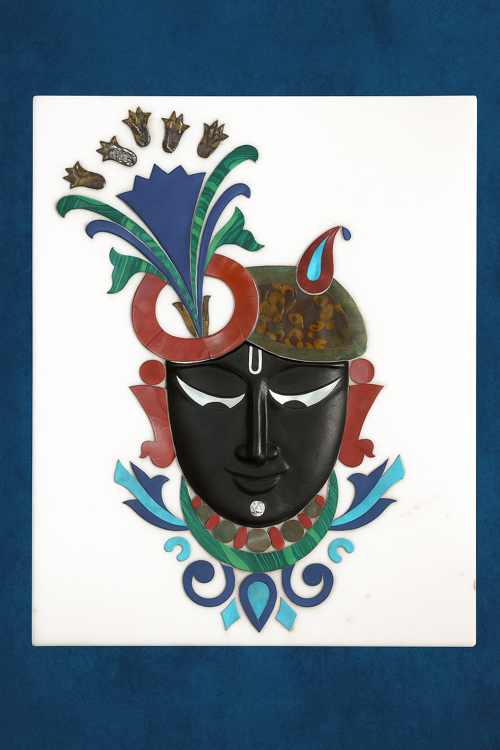 Handcrafted Krishna Marble Inlay Wall Art – Mother of Pearl & Semi-Precious Stone Work