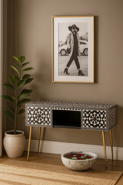Customized Handmade Bone Inlay Moroccan Pattern Console Table