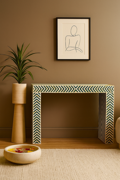 Handmade Customized Bone Inlay Chevron Pattern Console