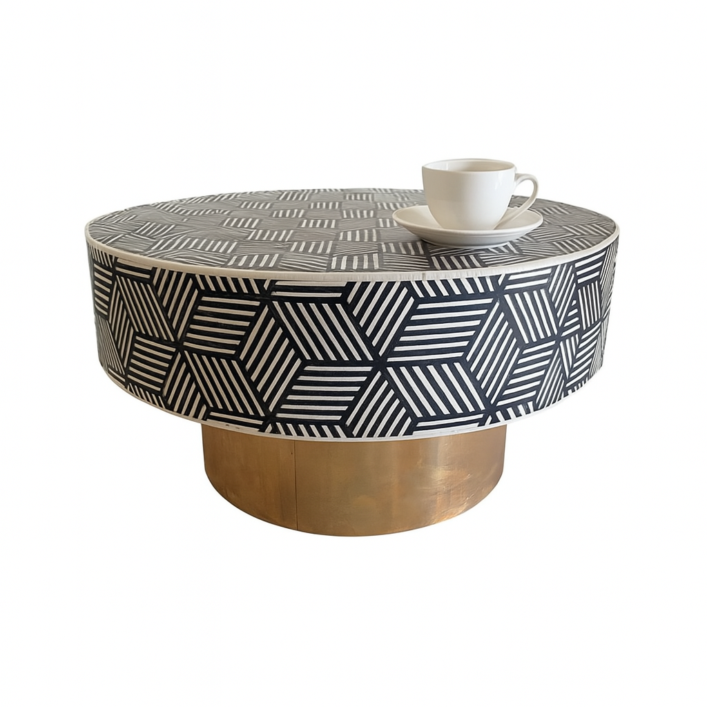 Customized Handmade Bone Inlay Round Coffee Table
