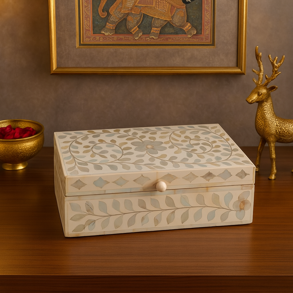 Handmade Bone Inlay Personalized Floral Pattern Jewelry Box