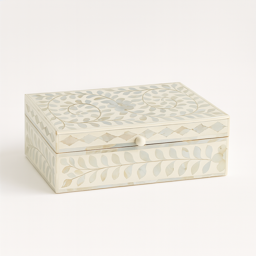 Handmade Bone Inlay Personalized Floral Pattern Jewelry Box