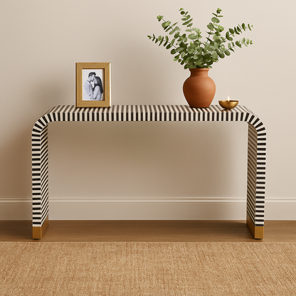 Handmade Customized Bone Inlay Waterfall Console Table