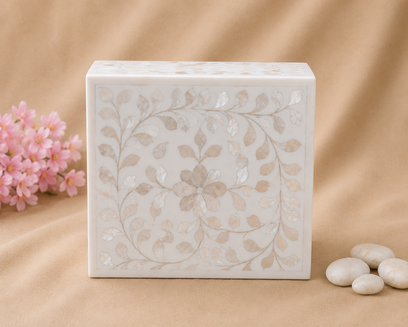 Personalized White Mother of Pearl Inlay Jewelry Box | Handmade Luxury Keepsake Box.