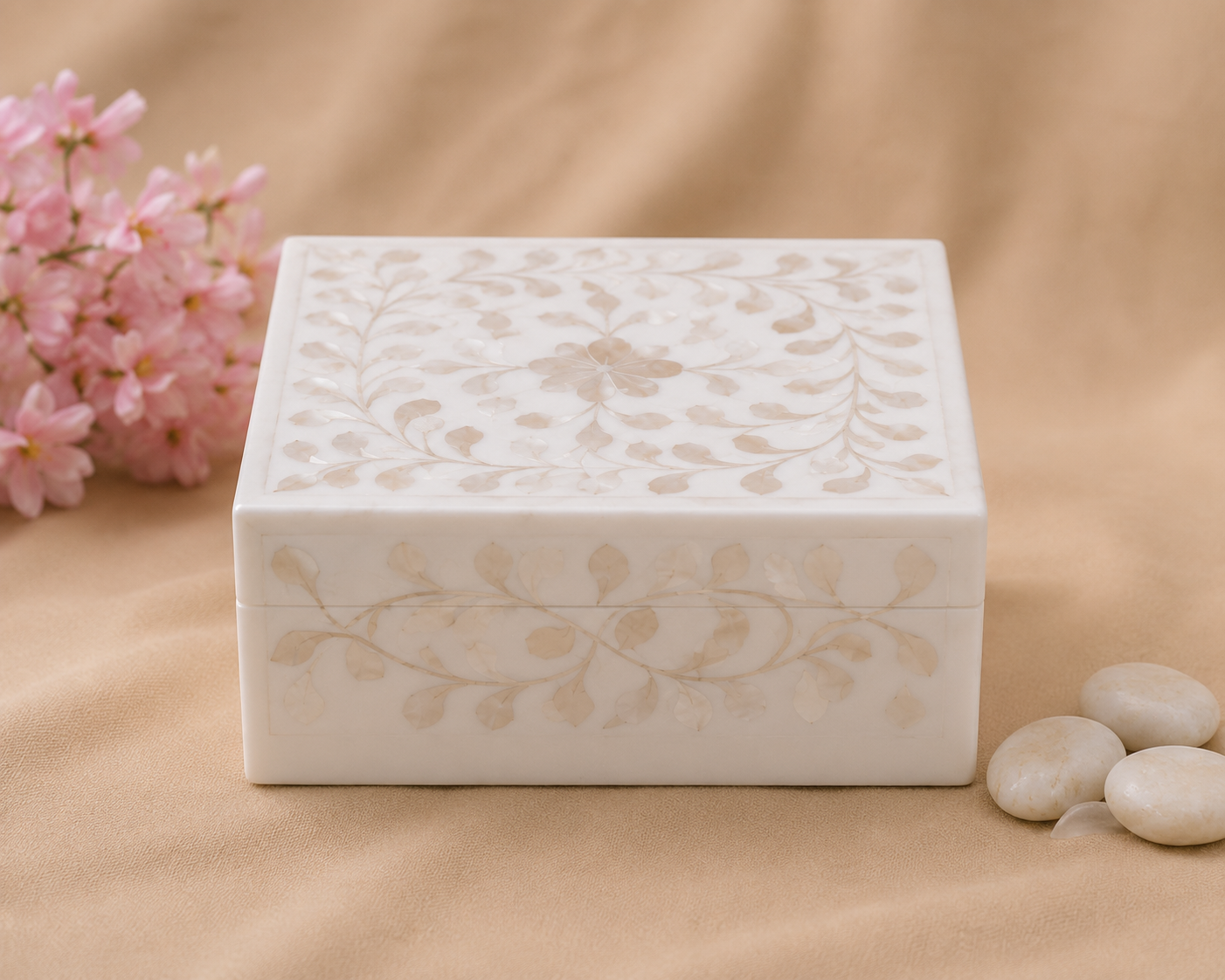Personalized White Mother of Pearl Inlay Jewelry Box | Handmade Luxury Keepsake Box.