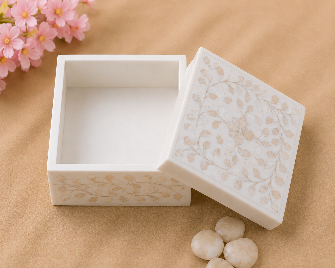 Personalized White Mother of Pearl Inlay Jewelry Box | Handmade Luxury Keepsake Box.