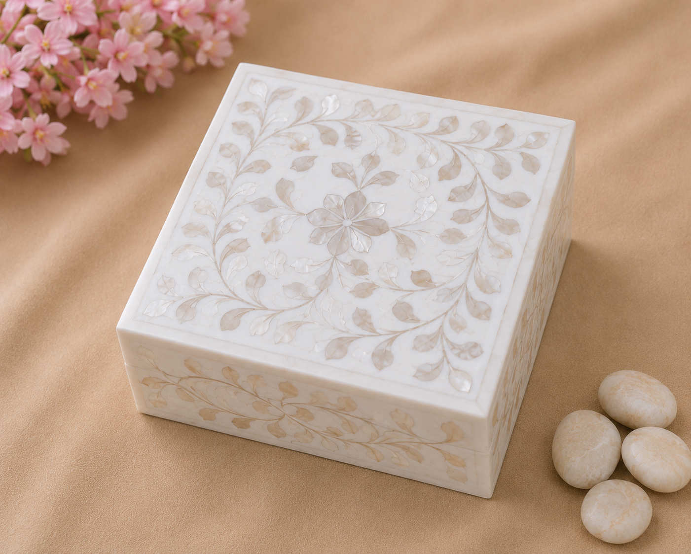 Personalized White Mother of Pearl Inlay Jewelry Box | Handmade Luxury Keepsake Box.