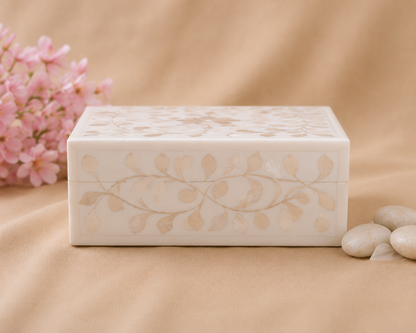 Personalized White Mother of Pearl Inlay Jewelry Box | Handmade Luxury Keepsake Box.