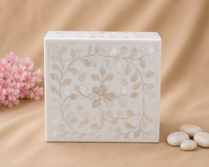 Personalized White Mother of Pearl Inlay Jewelry Box | Handmade Luxury Keepsake Box.