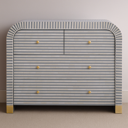 Grey Bone Inlay Curved 4-Drawer Chest