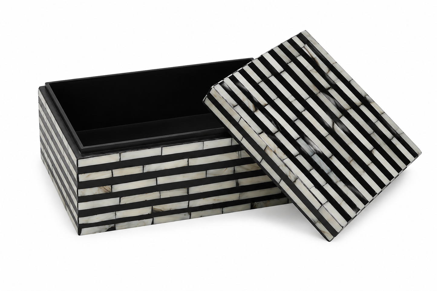 Personalized Mother of Pearl Inlay Jewelry Box with Modern Stripe Design – Luxury Handmade Keepsake Storage.