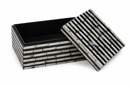 Personalized Mother of Pearl Inlay Jewelry Box with Modern Stripe Design – Luxury Handmade Keepsake Storage.