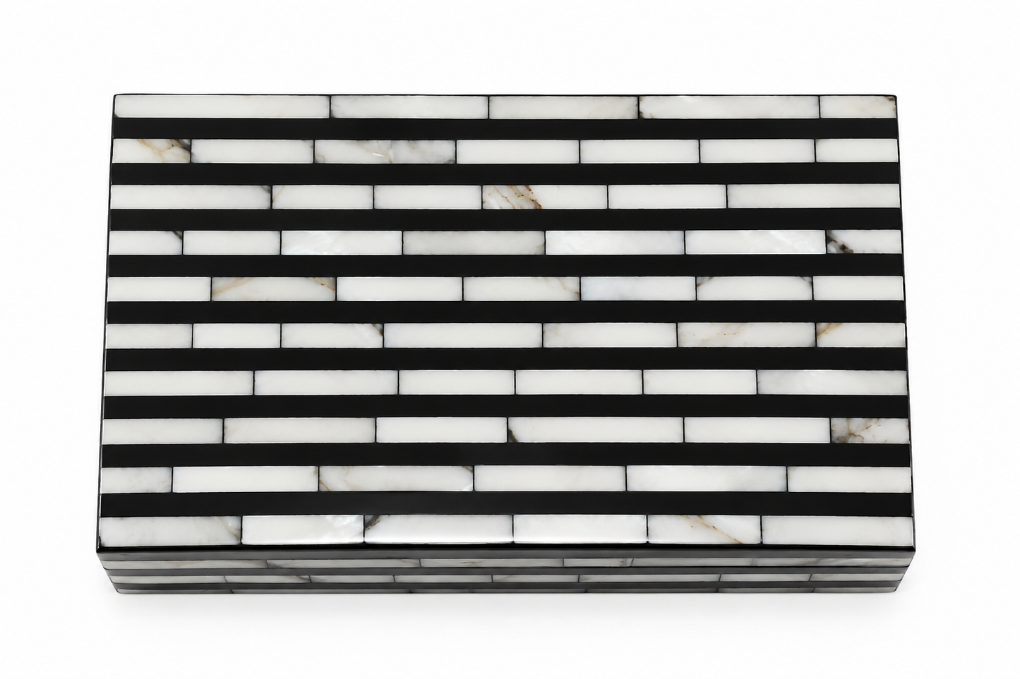 Personalized Mother of Pearl Inlay Jewelry Box with Modern Stripe Design – Luxury Handmade Keepsake Storage.