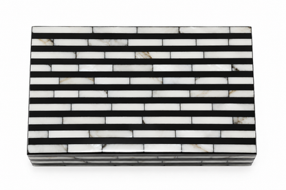 Personalized Mother of Pearl Inlay Jewelry Box with Modern Stripe Design – Luxury Handmade Keepsake Storage.