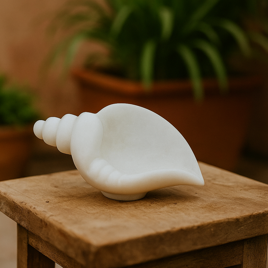 Handcrafted Marble Shankh-Shaped Bowl – Temple & Table Decor