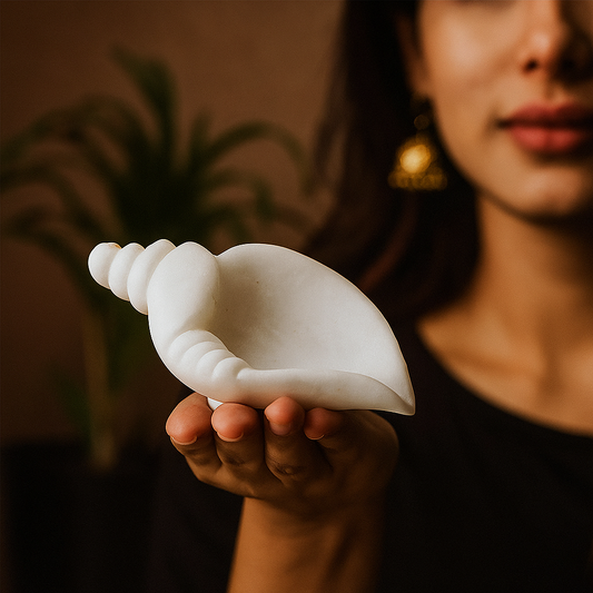 Handcrafted Marble Shankh-Shaped Bowl – Temple & Table Decor