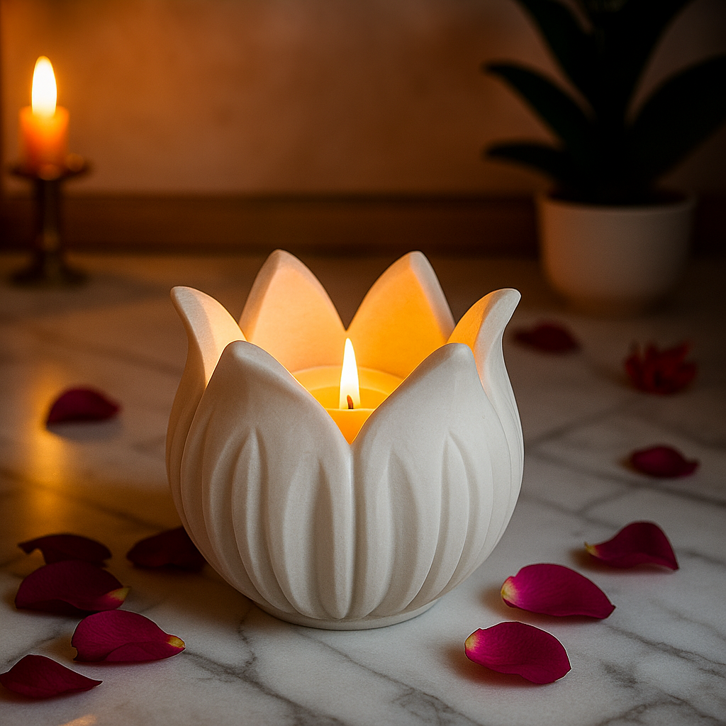 Handcrafted Lotus Marble Tealight Holder / Bowl – Spiritual & Table Decor