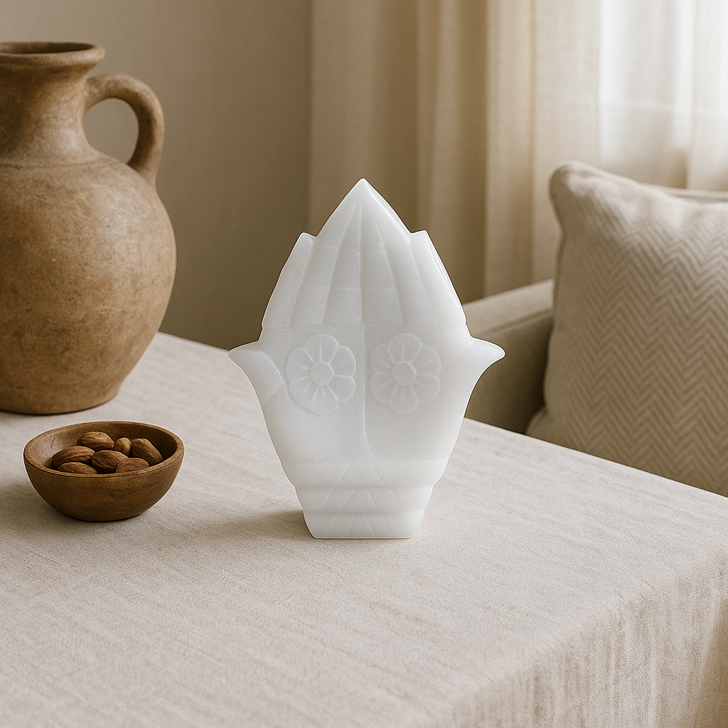 Hand-Carved White Marble Lotus Fruit Bowl – Decorative Centerpiece by Bone Inlay Arts