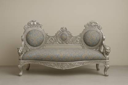 Antique German Silver 3 Seater Carved Metal Sofa