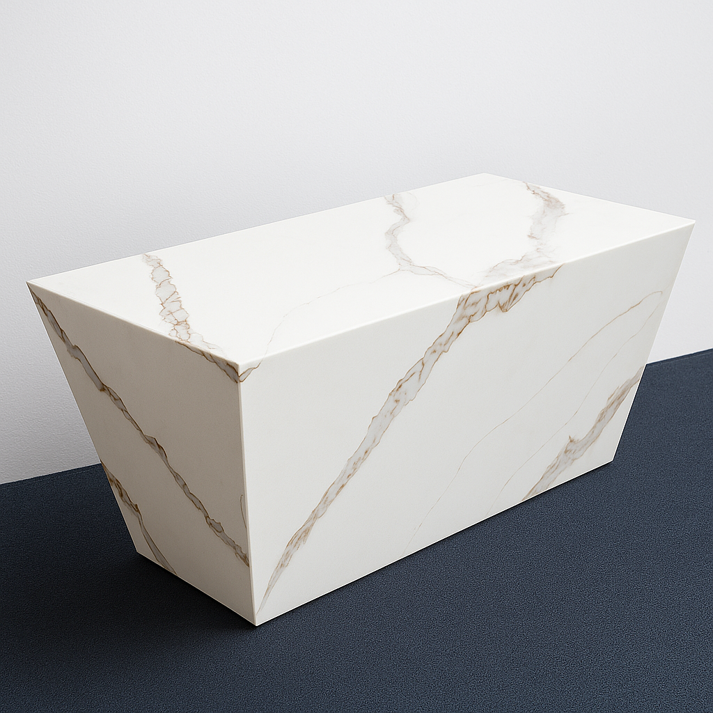Modern Trapezoid Marble Coffee Table – Cream Vein Finish