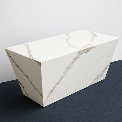 Modern Trapezoid Marble Coffee Table – Cream Vein Finish