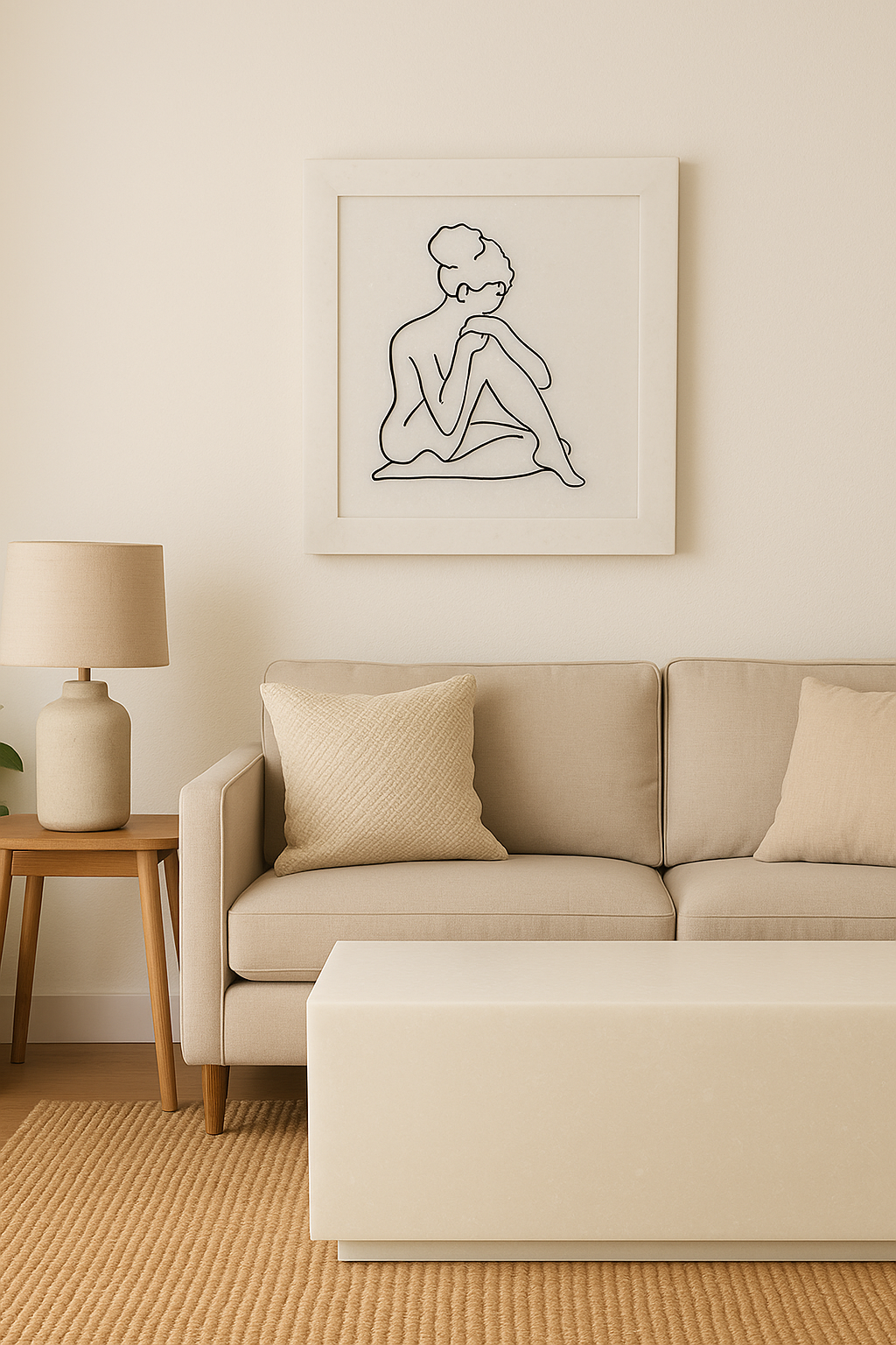 Minimalist Seated Lady – Marble Inlay Wall Art by Bone Inlay Arts