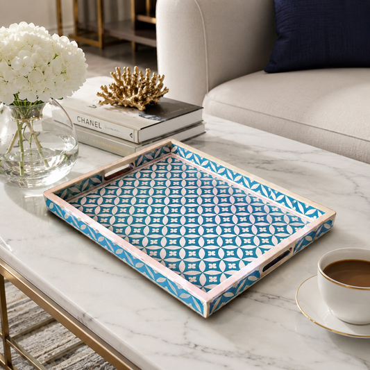 Decorative Blue Bone Inlay Tray with Eye Pattern – Handmade Ottoman Tray