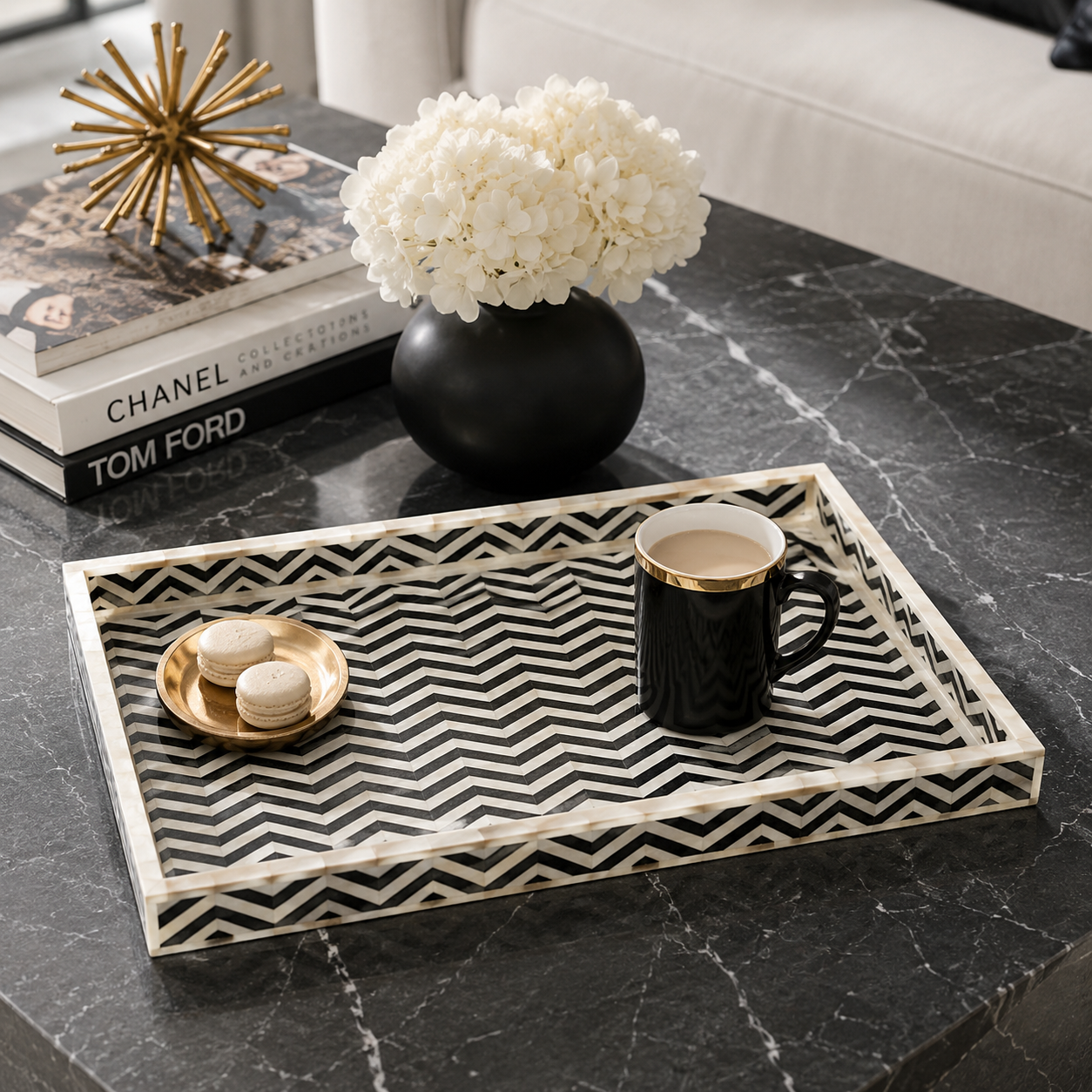 Designer  Bone Inlay Tray for Coffee Table & Living Room Decor