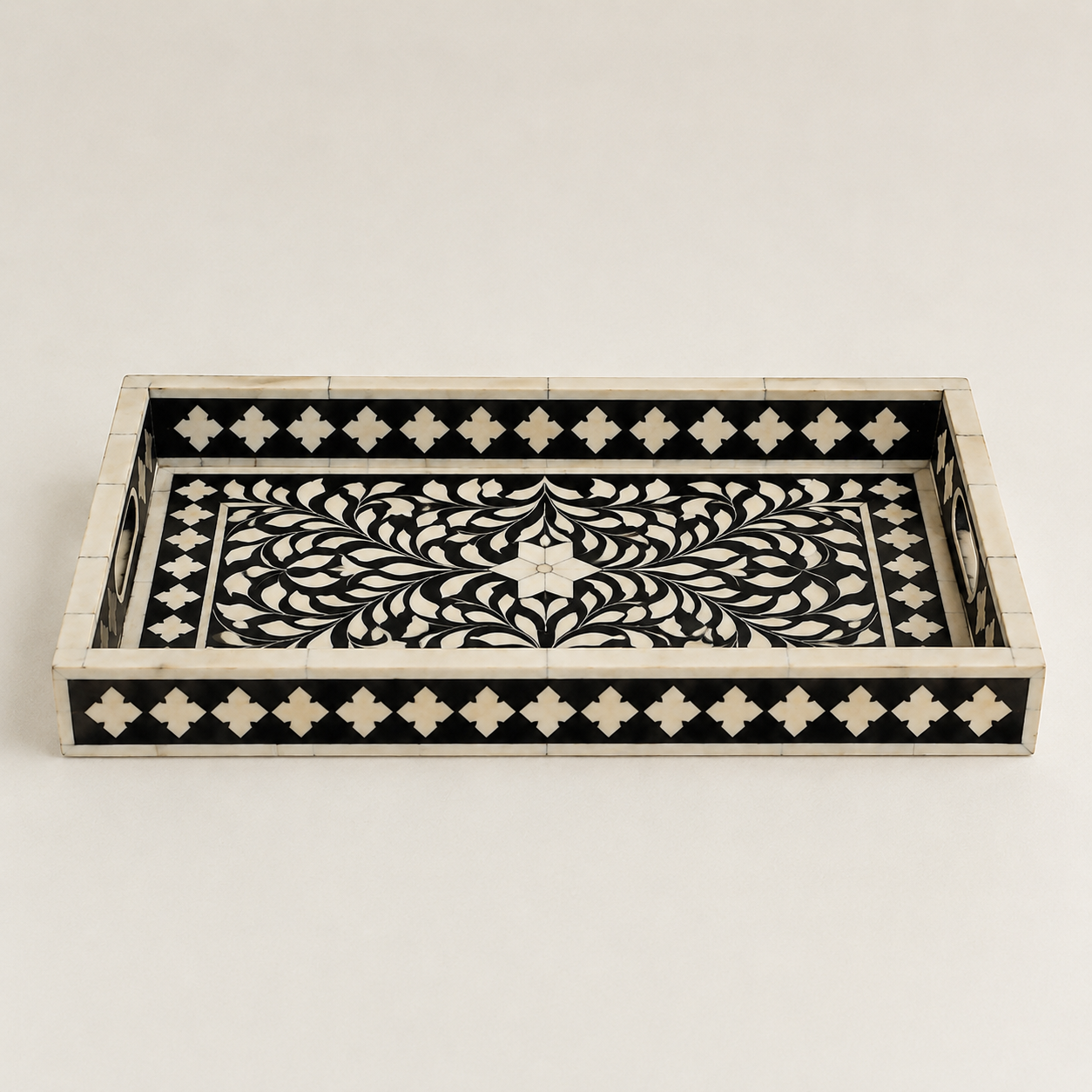 Handcrafted Bone Inlay Round Tray with Floral Pattern – Luxury Serving Tray