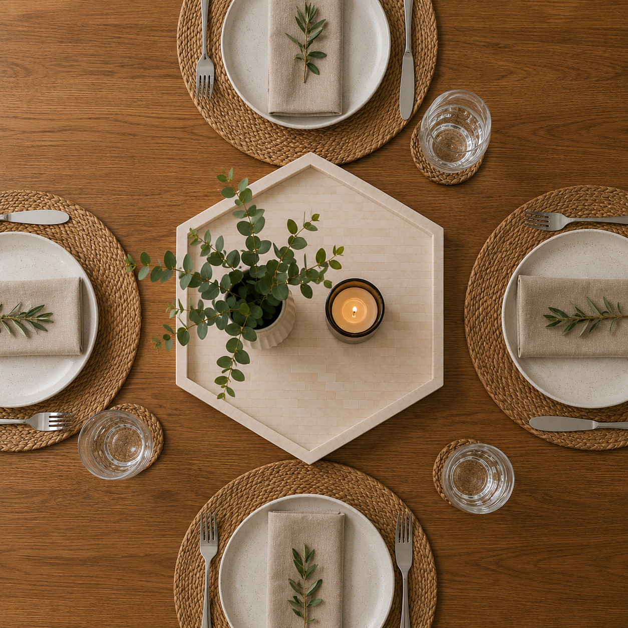 Decorative Bone Inlay Hexagon Serving Tray with Modern Style.