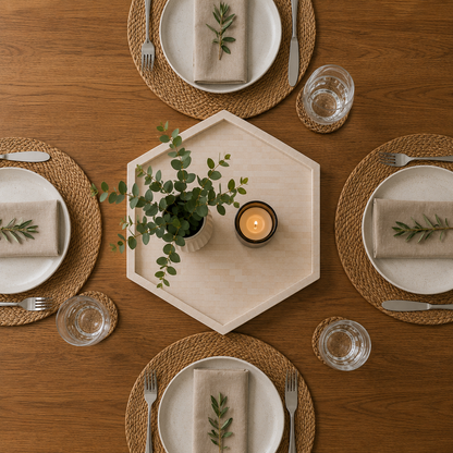 Decorative Bone Inlay Hexagon Serving Tray with Modern Style.