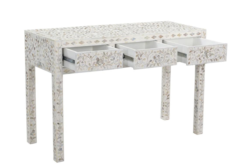 Decorative Mother of Pearl Inlay Console Table with Three Drawers