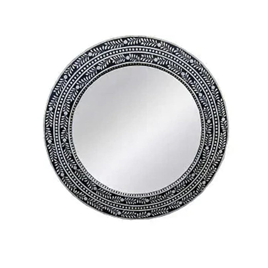 Customized Bone Inlay Round Mirror Above Marble Bathroom Vanity