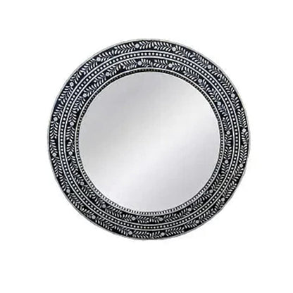 Customized Bone Inlay Round Mirror Above Marble Bathroom Vanity