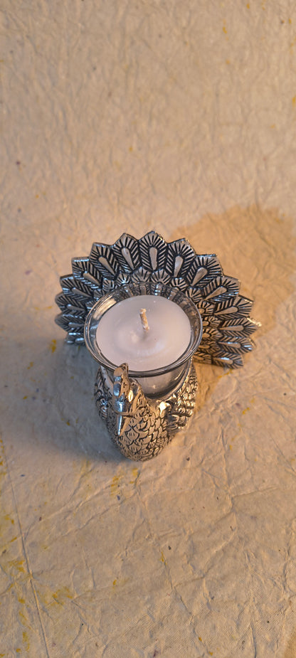 Decorative Metal Peacock Tealight Stand for Diwali and Home Decoration