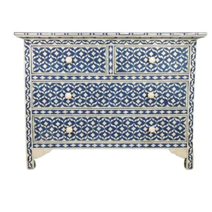 Bone Inlay Chest Of 4 Drawers , Eye Pattern In Indigo