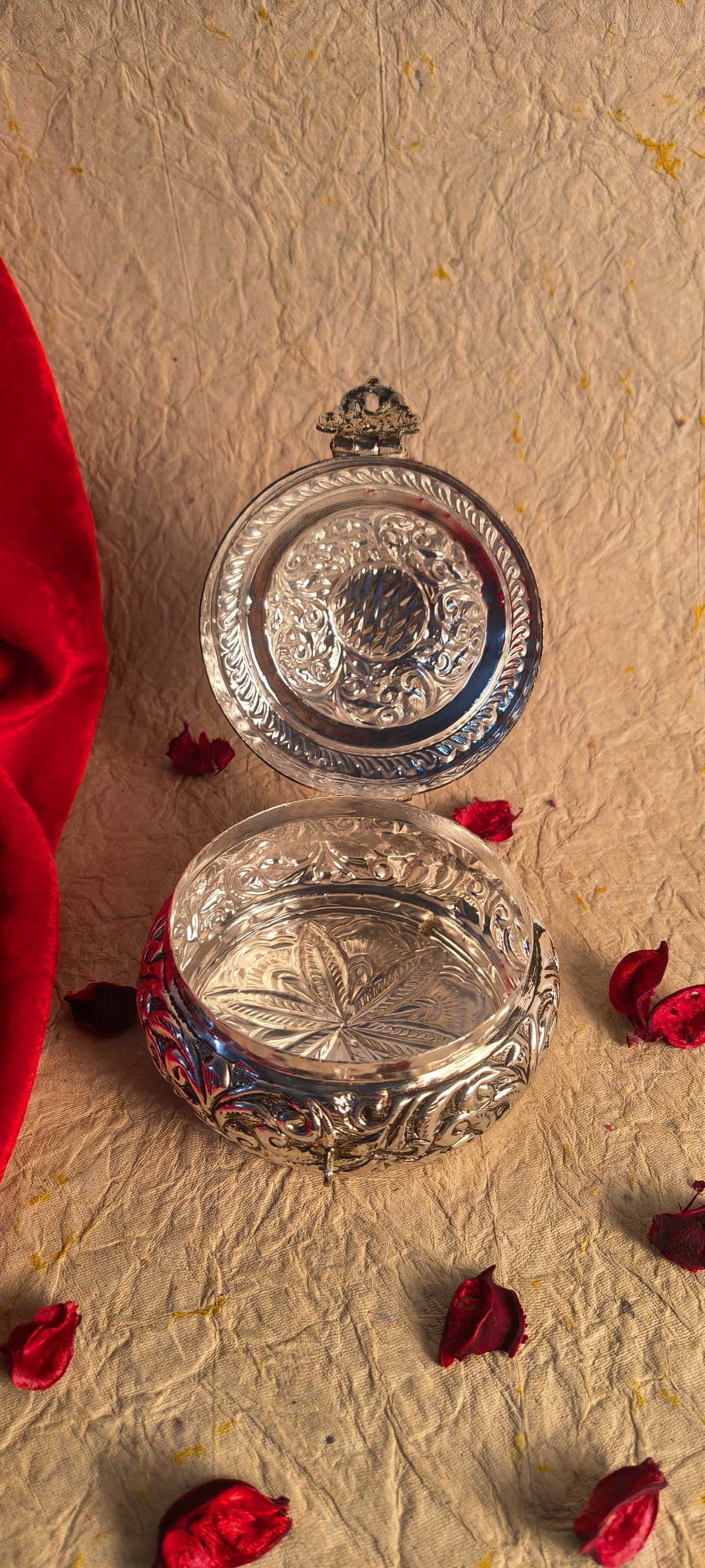 Elegant Round Dry Fruit Box with Peacock Topper for Home Decor and Festivals 