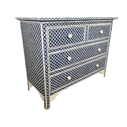 Bone Inlay Chest Of 4 Drawers , Fish Scale Pattern In Indigo