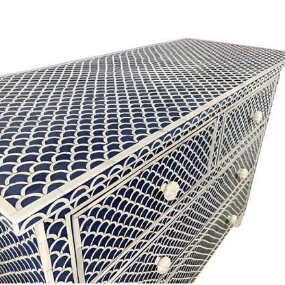 Bone Inlay Chest Of 4 Drawers , Fish Scale Pattern In Indigo