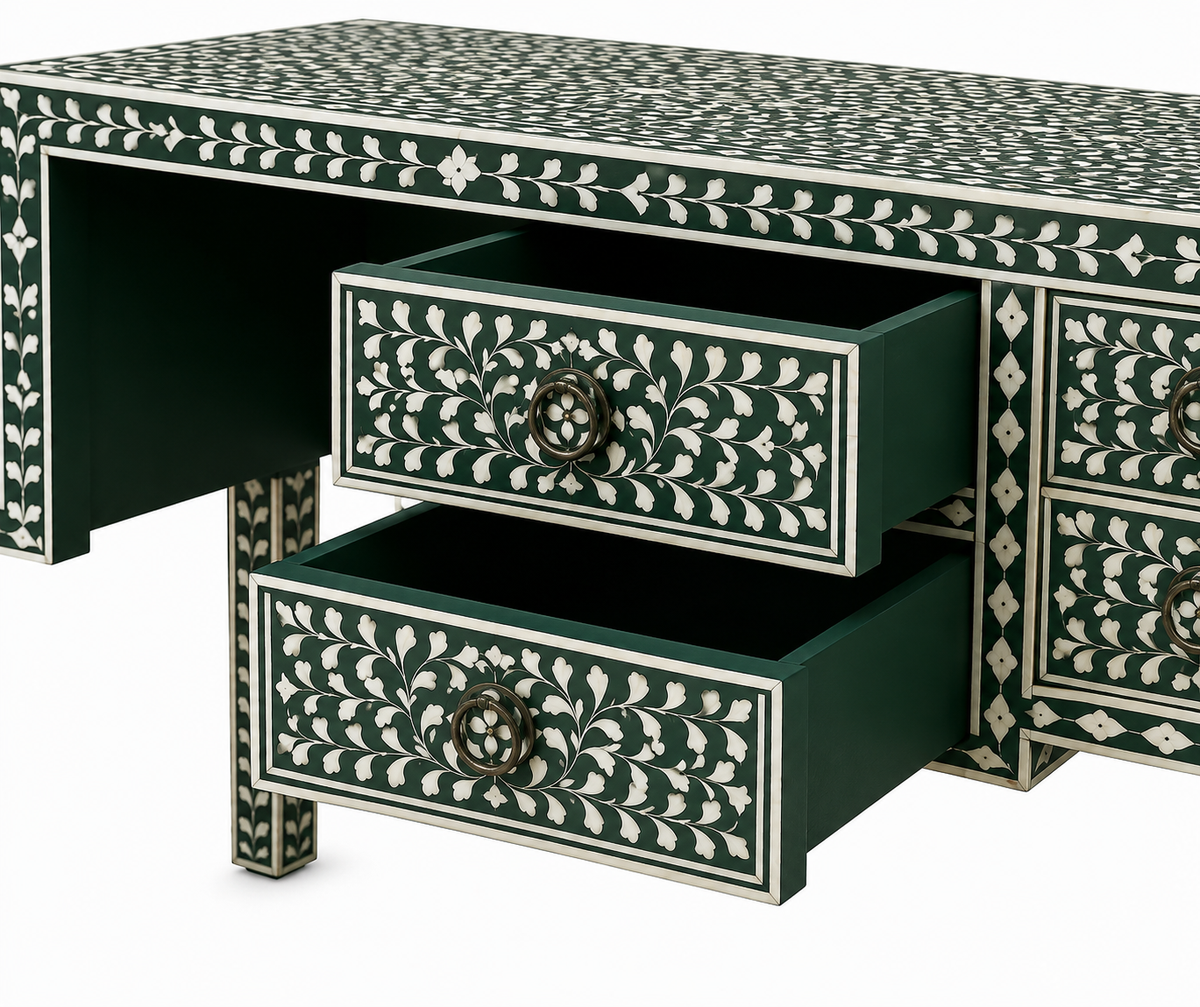 Floral Mother of Pearl Inlay Study Desk Handmade in India