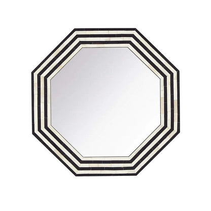 Elegant black and ivory bone inlay wall mirror for contemporary interiors.