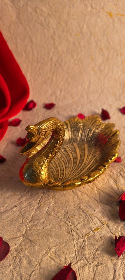 Elegant Swan Shaped Serving Bowl with Antique Gold Finish Metal Design